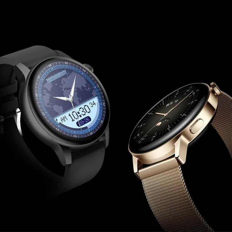 42mm stainless steel smartwatch with 1.30-inch colour touchscreen in black, pink, or silver options