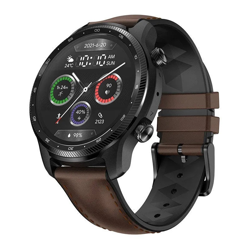 Ticwatch Pro X 47mm black smart watch with 4G LTE calling and dual-layer display on wrist