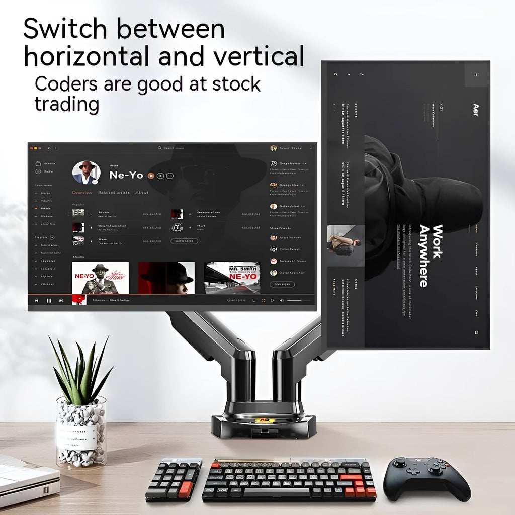 Dual screen monitor bracket with aluminium alloy construction and VESA mounting compatibility