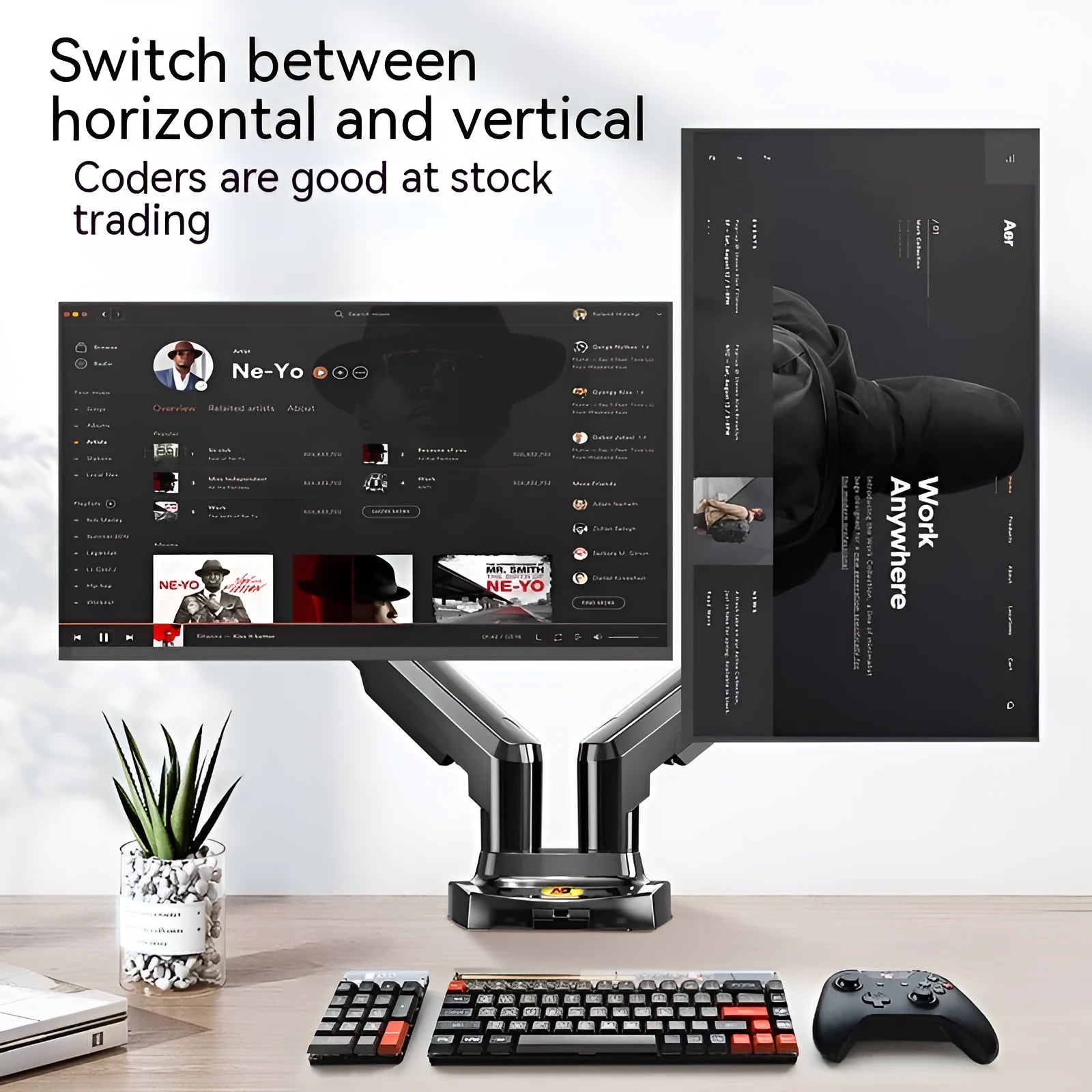 Dual screen monitor bracket with aluminium alloy construction and VESA mounting compatibility