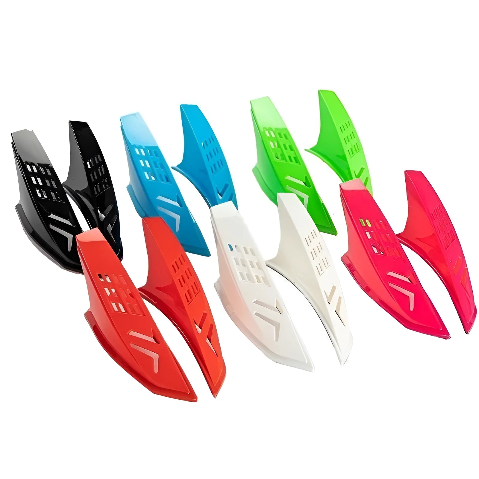 Pair of colourful decorative horns for customising a children's full-face motorcycle or ski helmet.