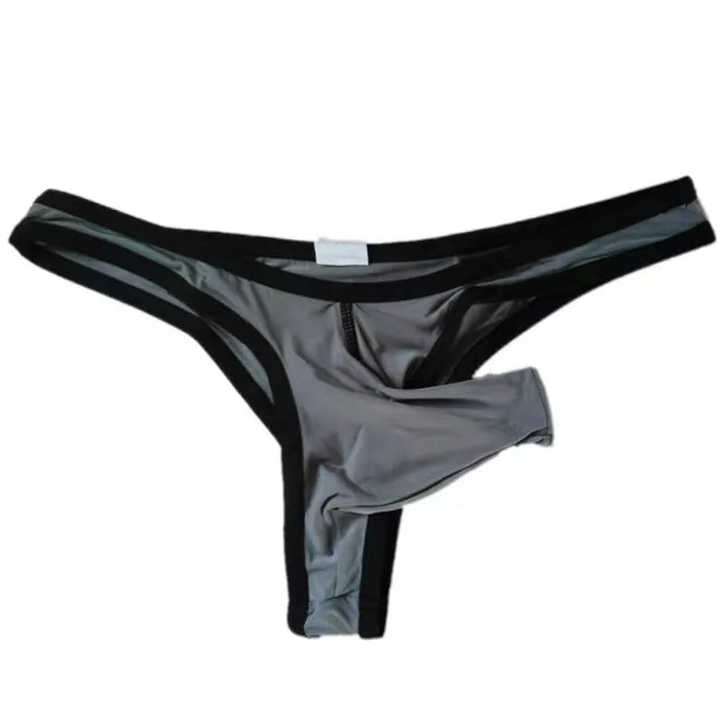Men's ice silk briefs in army green colour showing elephant nose design on white background.