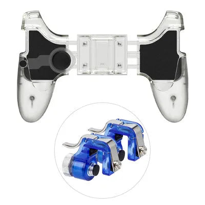 Black and brown black versions of a plug-in mobile phone game controller with a wired connection.