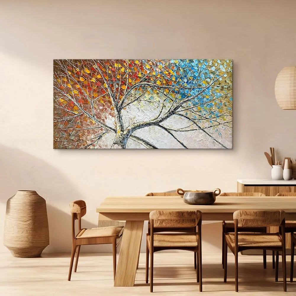 Handpainted Fortune Tree oil painting on canvas, modern abstract landscape wall art, no frame