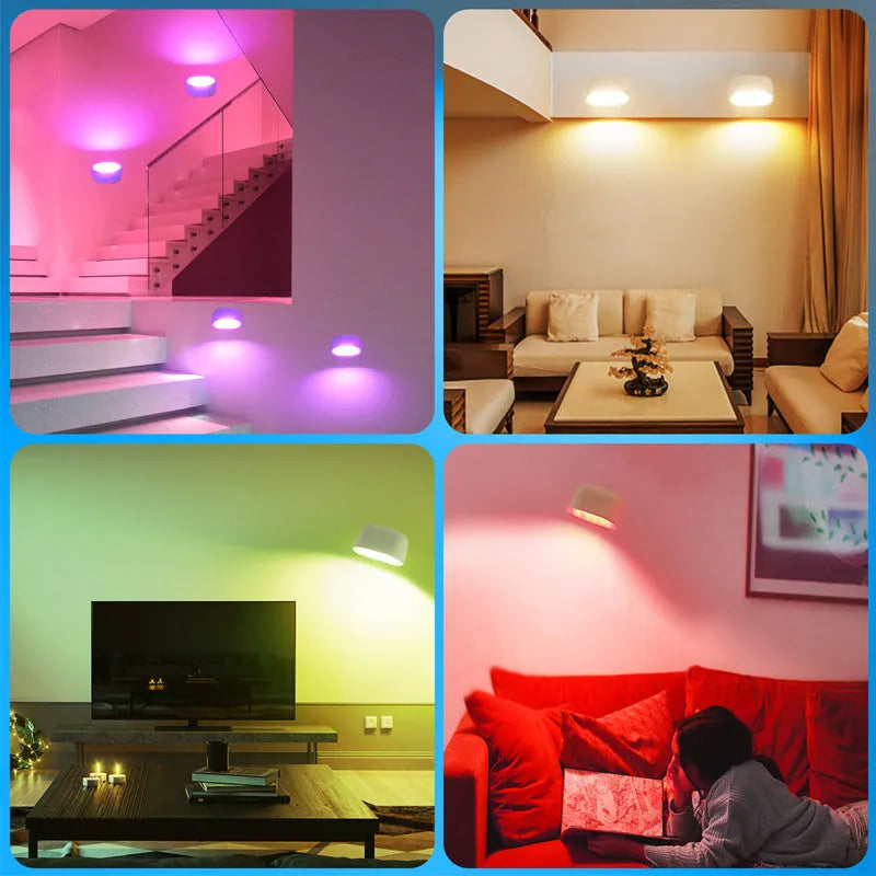 Oval white remote control magnetic wall lamp with USB charging cable on a plain background.