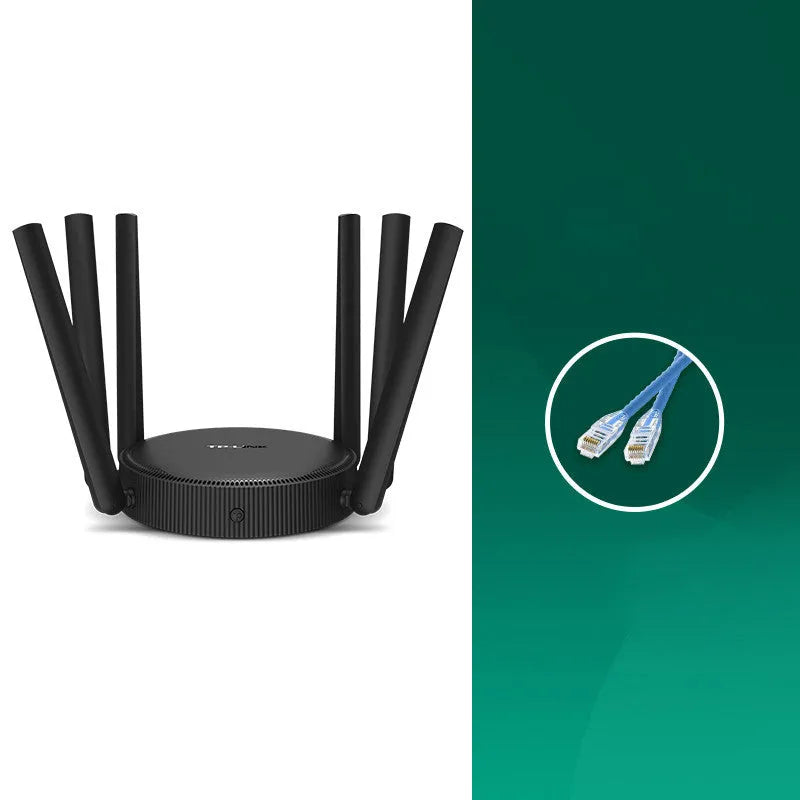 TL-WDR7661 AC1900 Gigabit Dual Band Wireless Router in black chassis on a desk.