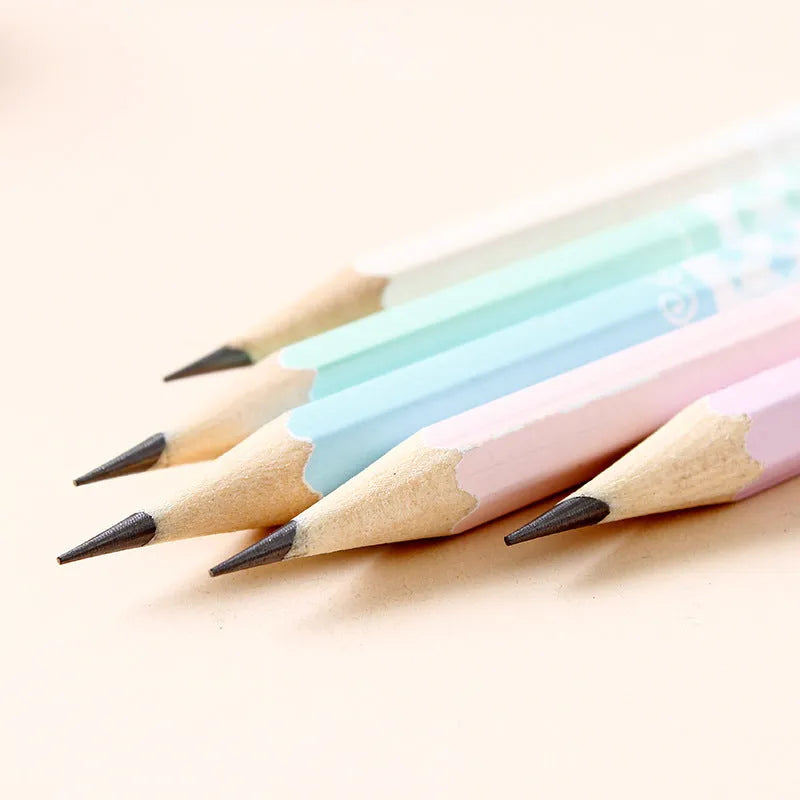 Barrel of 50 wooden Basswood thermal transfer pencils with six-sided shape and HB graphite.