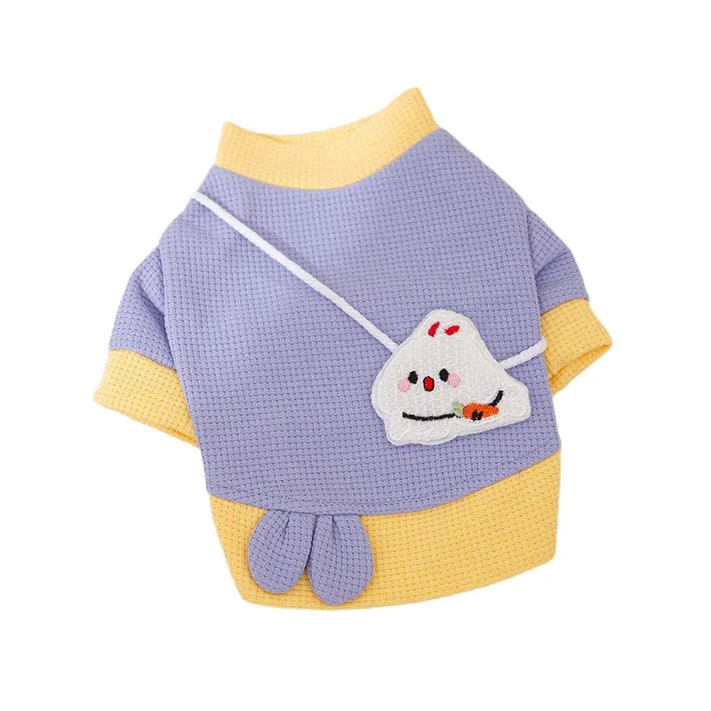Cartoon bear print pet dog hoodie for small dogs in pink colour, lightweight and machine washable