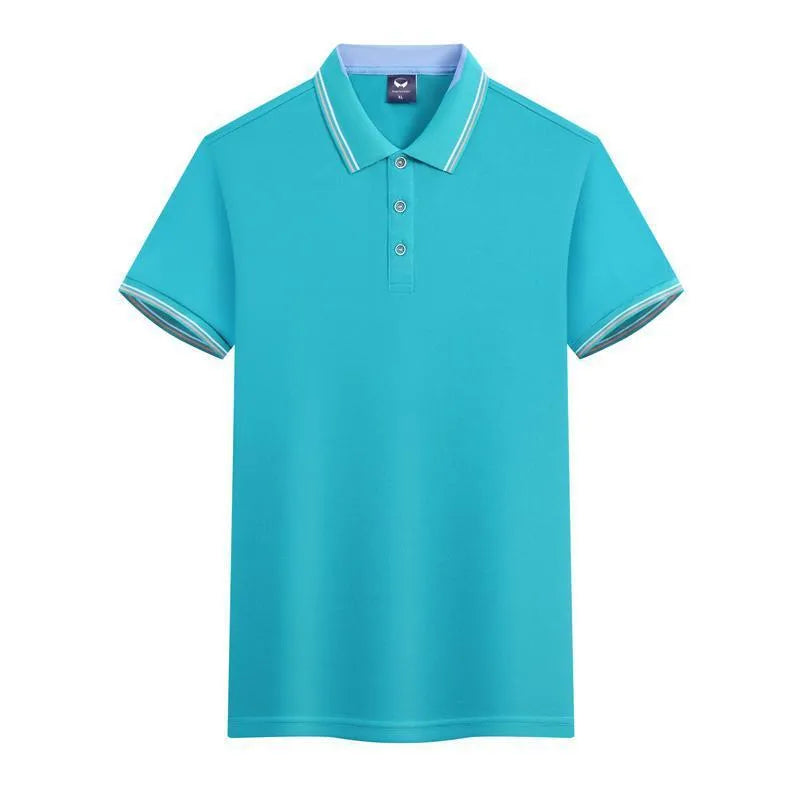 Slim fit ice silk polo shirt in blue grey colour with short sleeves on a hanger